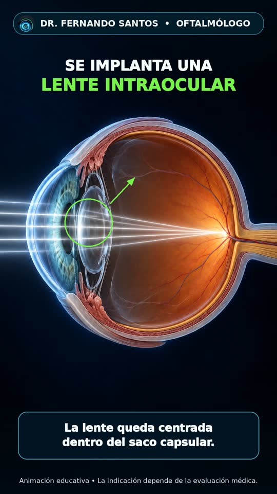Corte lateral del ojo con un lente intraocular